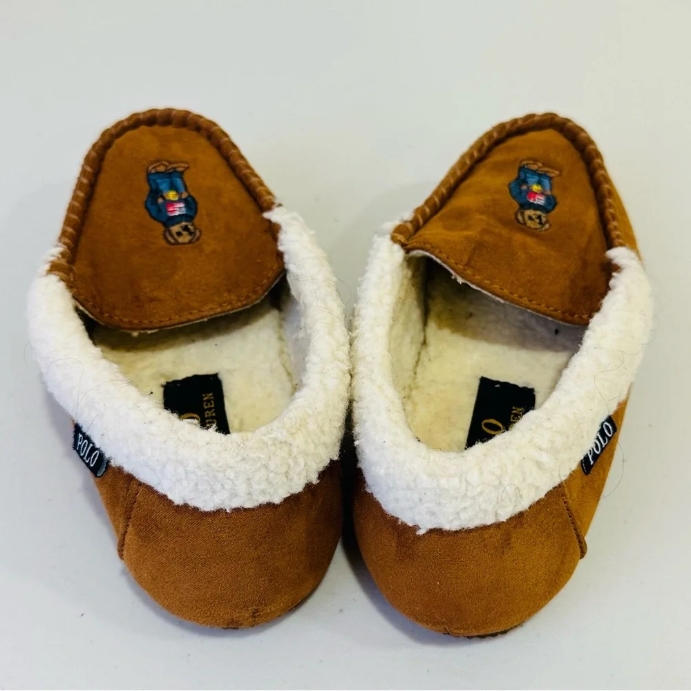 POLO RALPH LAUREN Kids Dezi Bear Moccasin Slipper Chestnut Size 3‎